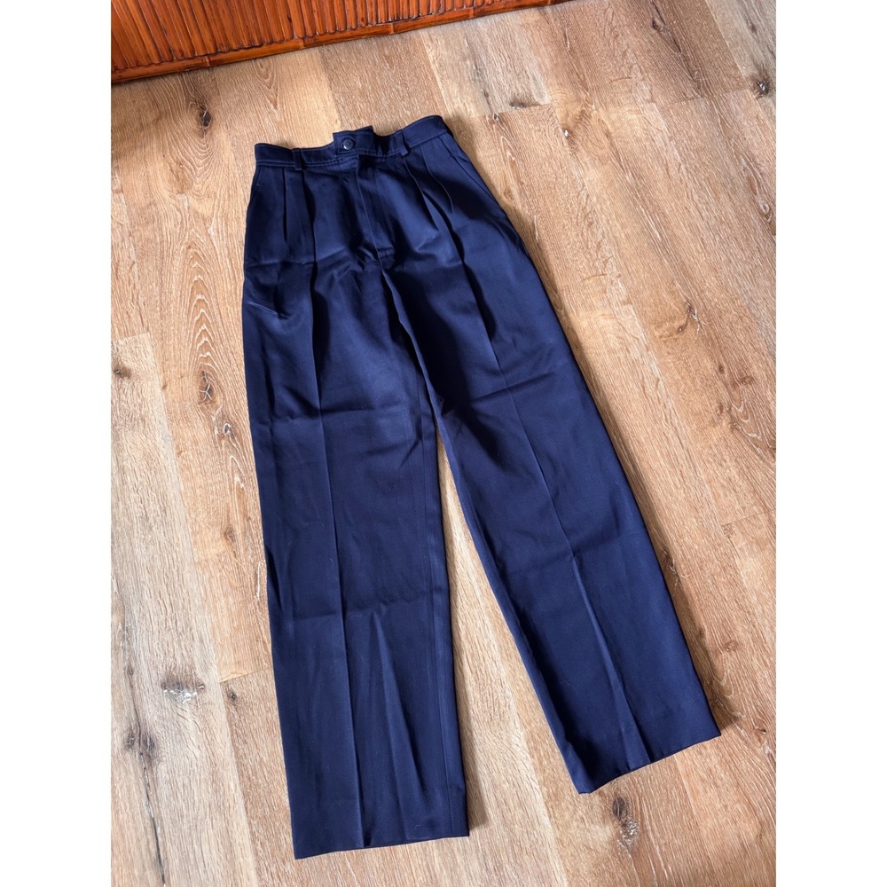 Yves Saint‎ Laurent Navy Blue Pleated High Waist Wool Trousers Size 36 - Picture 2 of 7